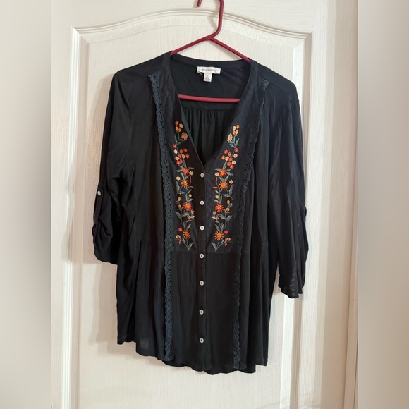 Vintage America Women’s Black Embroidered Blouse Sz L.  9124 - Picture 1 of 5